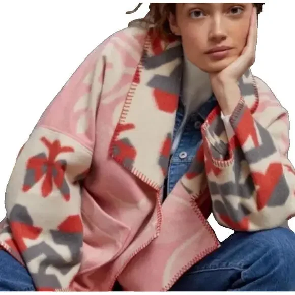 Anthropologie Heidi Kimono Jacket Easy Fit Pockets Pink Ivory Wine Size M # 1096 - Picture 16 of 16